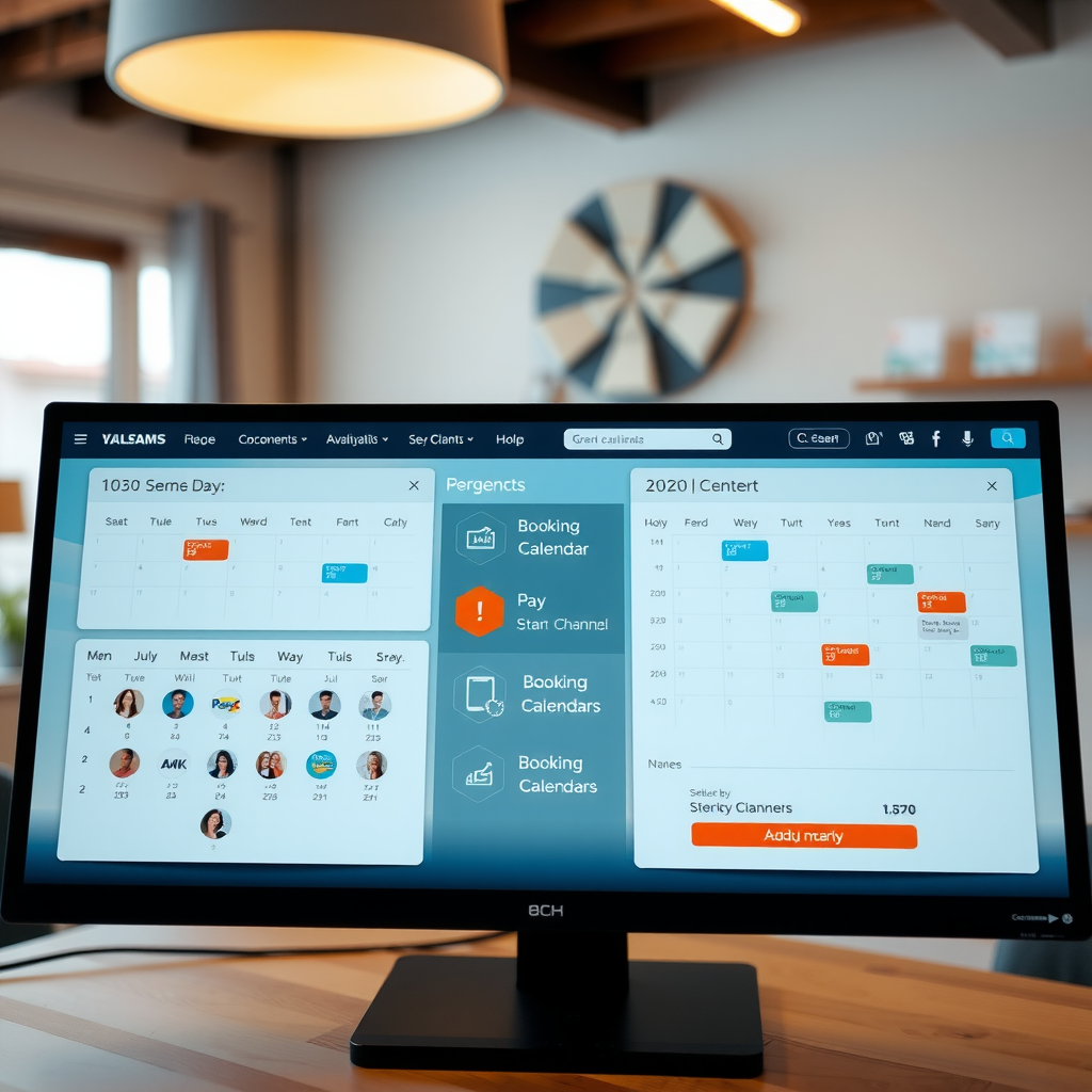 Multi-platform booking channel management interface displaying synchronized calendars, availability controls, and booking platform integrations for vacation rental properties