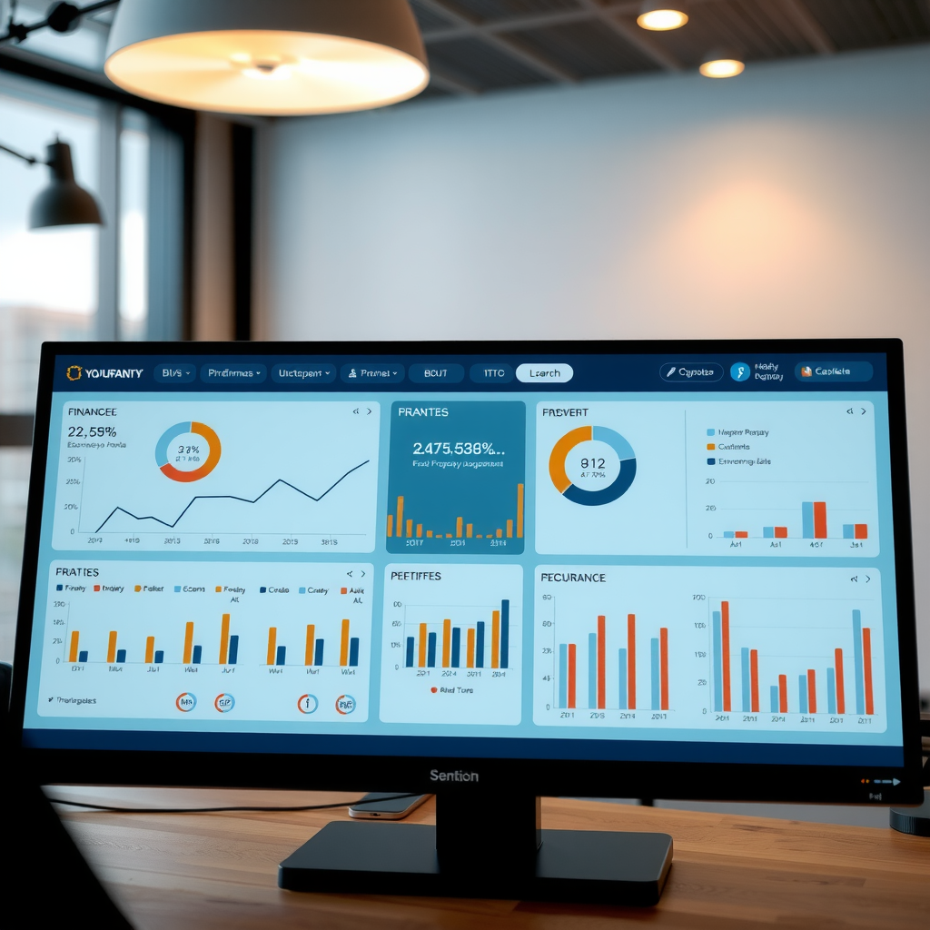 Modern property management software dashboard showing financial reports, occupancy rates, and performance metrics for transparent owner communication